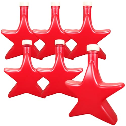 gouveo 6er Set Glasflasche 200 ml Stern “rot gefrostet” mit Holzgriffkorken - Weihnachtsflasche in Stern-Form - Sternflasche mit Korken zum Befüllen und Verschenken von gouveo
