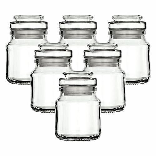 gouveo 6er Set Gewürzgläser 200 ml Rondo mit Glaskorken - Leere Korkengläser zum Befüllen - Runde Vorratsgläser mit Glasstopfen für Kräuter, Gewürze, Kosmetik von gouveo