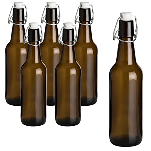 gouveo 6er Set Glasflasche 500 ml Antik mit Bügelverschluss [Auswahl variiert] - Bügelflasche 0,5 l aus Braunglas zum Befüllen - Bügelverschlussflasche für Saft, Bier, Selbstgemachtes von gouveo