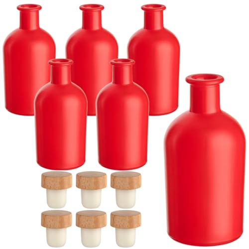 gouveo 6er Set Glasflaschen 250 ml Apotheker rot mit Korken (HGK) - Leere Flasche 0,25 l zum Befüllen und Verschenken - Apotheker Flasche für Likör, Öl, Essig von gouveo