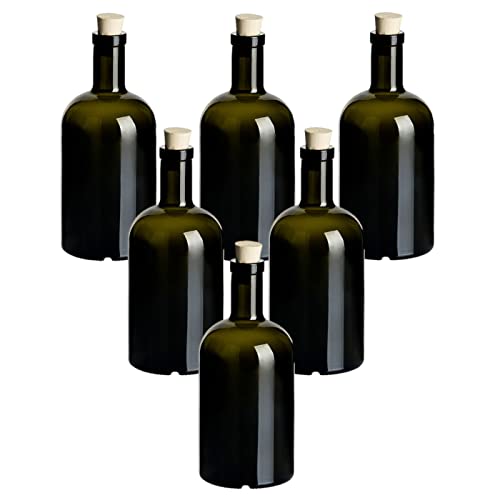 gouveo 6er Set Glasflaschen 500 ml Klassik Antik mit Spitz-Korken - Leere Flasche 0,5 l aus Glas zum Befüllen - Glasflasche für Likör, Schnaps, Gin, Öl, Essig von gouveo