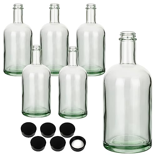 gouveo 6er Set Glasflaschen 500 ml Klassik mit Schraubverschluss schwarz - Leere Flasche 0,5 l aus Glas zum Befüllen mit Likör, Gin, Öl, Essig von gouveo