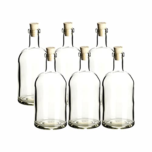 gouveo 6er Set Glasflaschen 500 ml Klassik mit Spitz-Korken - Leere Flasche 0,5 l aus Glas zum Befüllen - Glasflasche für Likör, Schnaps, Gin, Öl, Essig von gouveo