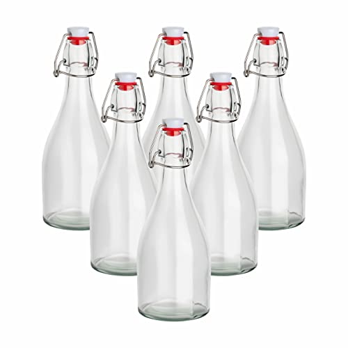 gouveo 6er Set Glasflaschen 500 ml bauchig mit Bügelverschluss - Leere Bügelflasche zum Abfüllen - Bügelverschlussflasche für Saft, Wasser, Bier von gouveo