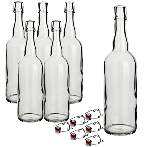 gouveo 6er Set Glasflaschen mit Bügelverschluss - Leere Bügelflaschen 750 ml zum Befüllen - Bügelverschlussflasche, Trinkflasche, Saftflasche (BFR750) von gouveo