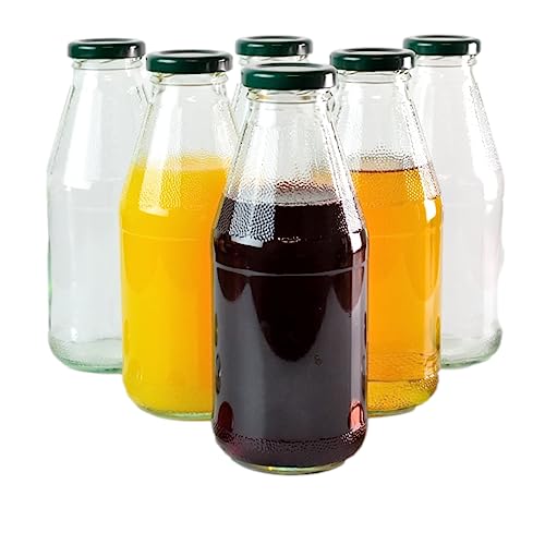 gouveo 6er Set Saftflasche 500 ml mit Schraub-Deckel grün - Kleine Glasflasche 0,5 l mit TO43 Verschluss - Leere Flasche zum Befüllen für Küche und Haushalt von gouveo