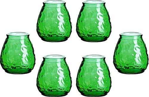 gouveo 6er Set Teelichtgläser Antik grün - Teelichthalter 9,7 x 10,3 cm - Windlicht farbig für Teelichter und Kerzen - Buntes Glas für Garten, Terrasse und Balkon von gouveo