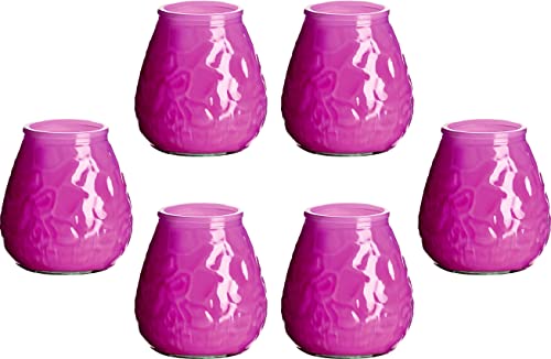 gouveo 6er Set Teelichtgläser Antik pink - Teelichthalter 9,7 x 10,3 cm - Windlicht farbig für Teelichter und Kerzen - Buntes Glas für Garten, Terrasse und Balkon von gouveo