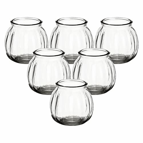 gouveo 6er Set Teelichtgläser Vintage - Teelichthalter 7,9 x 7,4 cm - Windlicht geriffelt für Garten, Terrasse, Balkon - Glas 200 ml für Dessert - Deko-Glas für Hochzeit, Geburtstag, Feier von gouveo