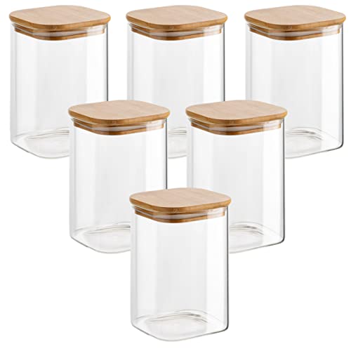 gouveo 6er Set Vorratsgläser 500 ml aus Borosilikatglas eckig mit Deckel - Kleines Aufbewahrungsglas 0,5 l - Glasbehälter, Gewürzgläser, Glasdosen, Vorratsdose von gouveo