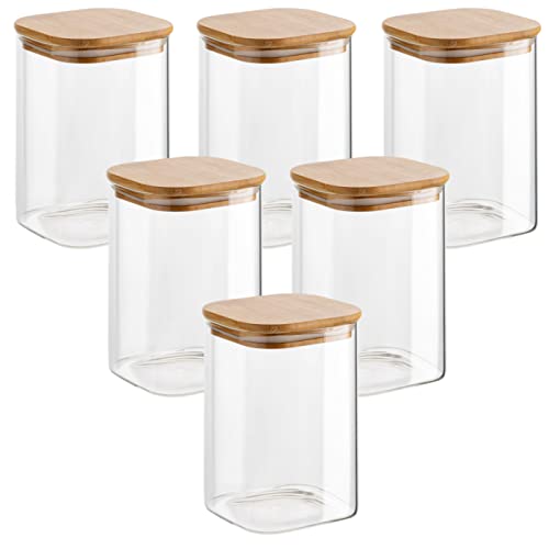 gouveo 6er Set Vorratsgläser 500 ml aus Borosilikatglas eckig mit Deckel - Aufbewahrungsgläser für Küche und Haushalt - Robuste Glasbehälter, Gewürzgläser, Vorratsdose (BGE500B) von gouveo