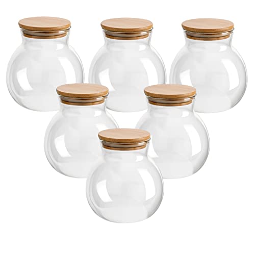 gouveo 6er Set Vorratsglas 1000 ml Kugelform aus Borosilikatglas mit Deckel - Vorratsdosen aus Glas - Aufbewahrungsglas für Küche und Haushalt von gouveo