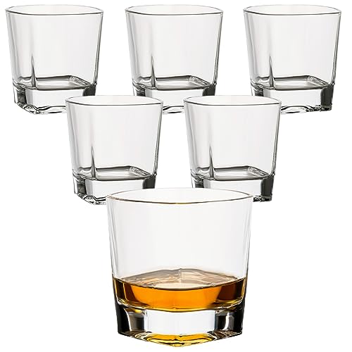 gouveo 6er Set Whisky-Gläser 250 ml Crystal - Whisky-Set Gläser im leicht eckigen Design - Trinkgläser für Scotch, Cognac, Branntwein - Geschenkset für Männer und Whisky-Liebhaber von gouveo