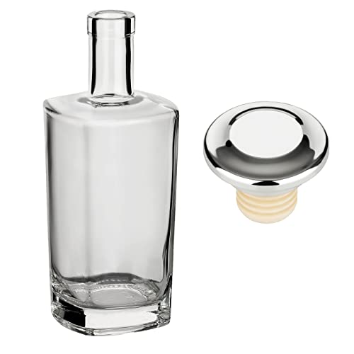 gouveo Dekanter 700 ml ELSA mit Korken (HGK) silberfarben - Design-Flasche 0,7 l aus Glas - Karaffe mit kantigem Flaschenkörper - Leere Glasflasche für Likör, Whisky, Cognac von gouveo