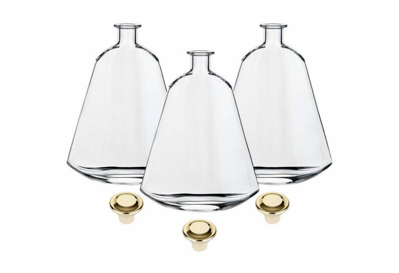gouveo Dekanter 700 ml Isabelle mit Holzgriff-Korken goldfarben - Design-Flasche 0,7 l, (3-tlg), Design von gouveo