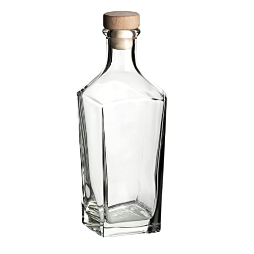 gouveo Dekanter 750 ml Ina mit Korken (HGK) - Design-Flasche 0,75 l aus Glas - Karaffe mit kantigem Flaschenkörper - Leere Glasflasche für Likör, Whisky, Cognac (DIT750HGK) von gouveo