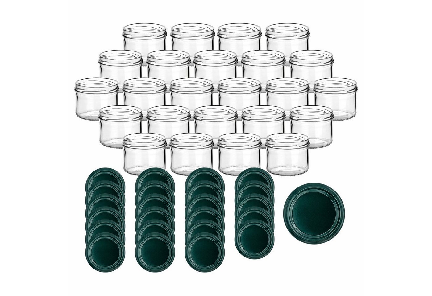 gouveo Einmachglas Vorratsgläser 230 ml rund mit Schraubverschluss TO 82, (24 Stück, Grün), Gläser für Selbstgemachtes, Marmelade, Wurst von gouveo