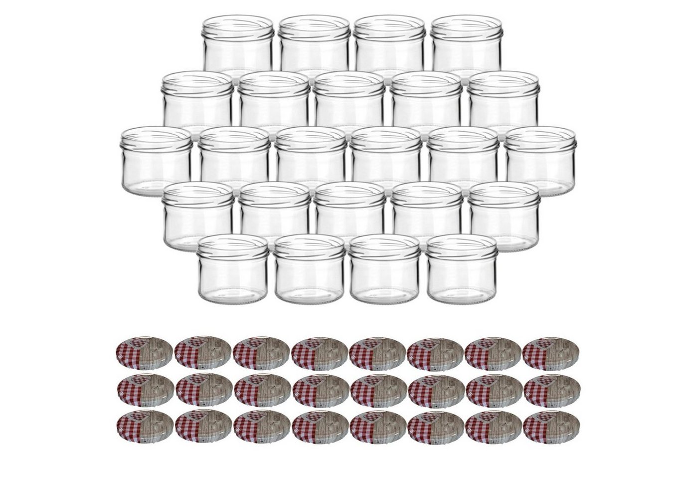 gouveo Einmachglas Vorratsgläser 230 ml rund mit Schraubverschluss TO 82, (24 Stück, Herz-Rot), Gläser für Selbstgemachtes, Marmelade, Wurst von gouveo