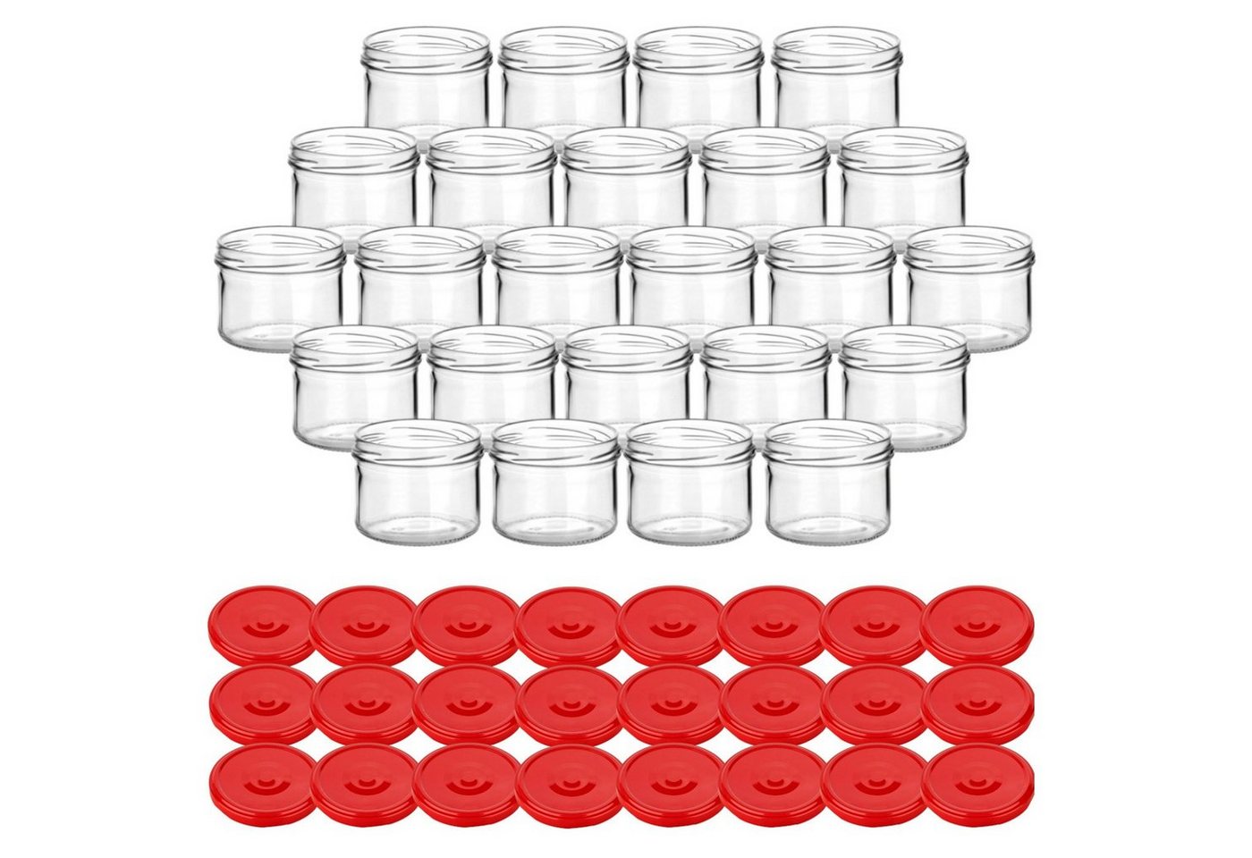 gouveo Einmachglas Vorratsgläser 230 ml rund mit Schraubverschluss TO 82, (24 Stück, Rot), Gläser für Selbstgemachtes, Marmelade, Wurst von gouveo