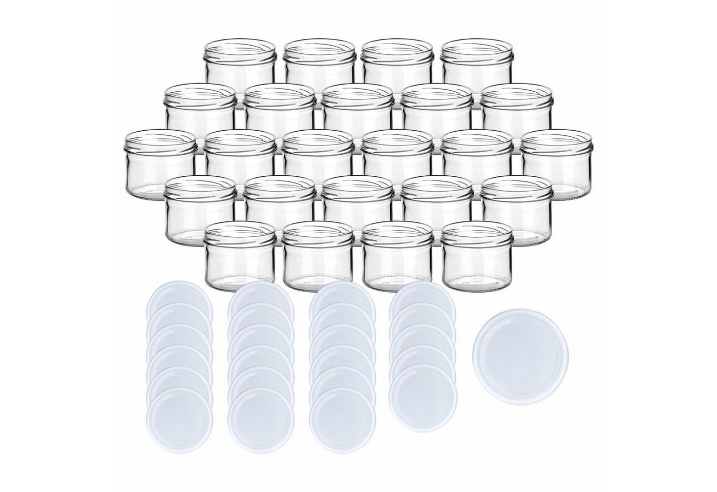 gouveo Einmachglas Vorratsgläser 230 ml rund mit Schraubverschluss TO 82, (24 Stück, Weiß), Gläser für Selbstgemachtes, Marmelade, Wurst von gouveo