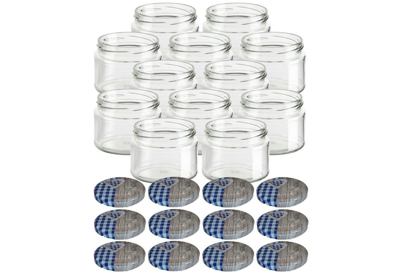 gouveo Einmachglas Vorratsgläser 300 ml Salsa mit Schraub-Deckel TO 82, (12-tlg., Herz-blau) von gouveo