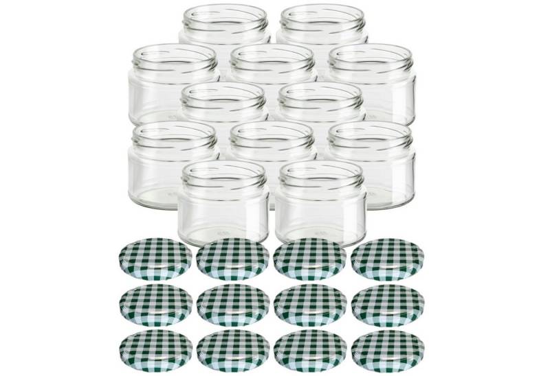 gouveo Einmachglas Vorratsgläser 300 ml Salsa mit Schraub-Deckel TO 82, (12-tlg., karo-grün) von gouveo