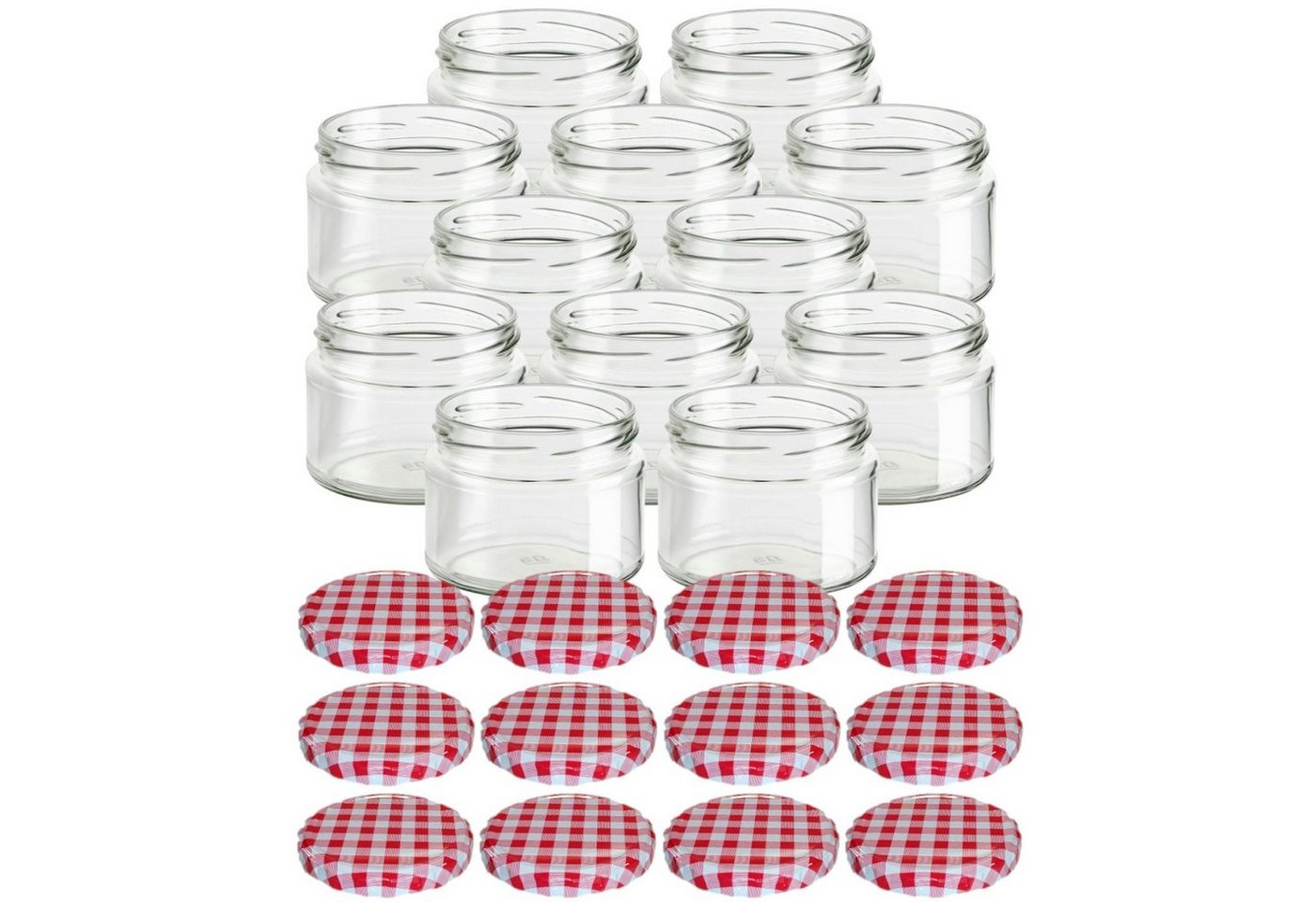 gouveo Einmachglas Vorratsgläser 300 ml Salsa mit Schraub-Deckel TO 82, (12-tlg., karo-rot) von gouveo