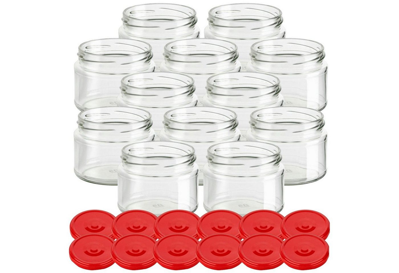 gouveo Einmachglas Vorratsgläser 300 ml Salsa mit Schraub-Deckel TO 82, (12-tlg., rot) von gouveo