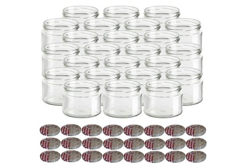 gouveo Einmachglas Vorratsgläser 300 ml Salsa mit Schraub-Deckel TO 82, (24-tlg., Herz-rot) von gouveo