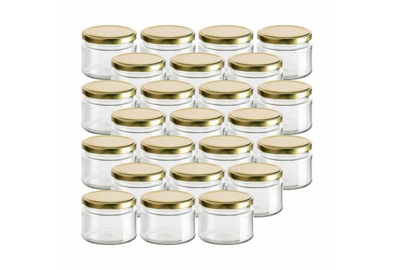 gouveo Einmachglas Vorratsgläser 300 ml Salsa mit Schraub-Deckel TO 82, (24-tlg., goldfarben) von gouveo