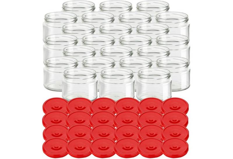 gouveo Einmachglas Vorratsgläser 300 ml Salsa mit Schraub-Deckel TO 82, (24-tlg., rot) von gouveo