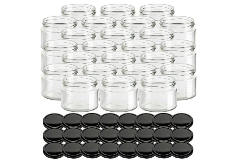 gouveo Einmachglas Vorratsgläser 300 ml Salsa mit Schraub-Deckel TO 82, (24-tlg., schwarz BlueSeal) von gouveo
