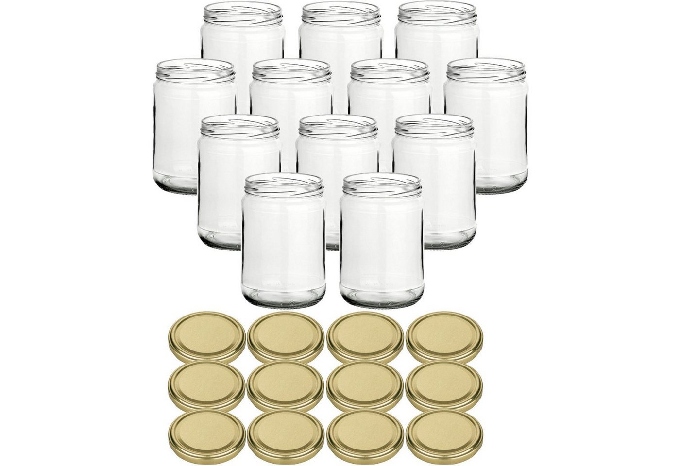 gouveo Einmachglas Vorratsgläser 580 ml Klassik mit Schraub-Deckel - Große Einmachgläser, (12-tlg), goldfarben von gouveo
