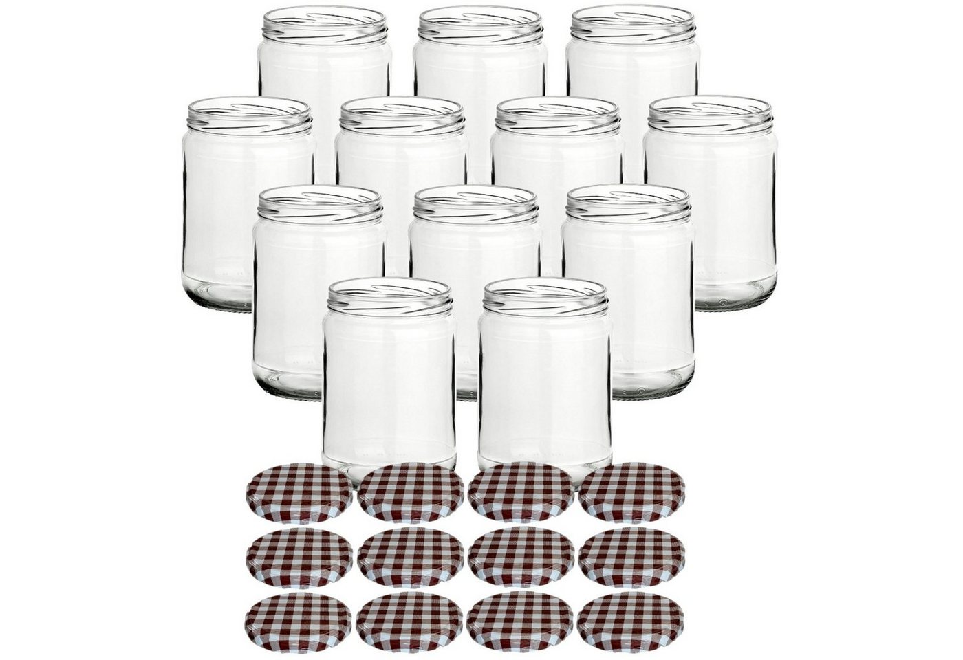 gouveo Einmachglas Vorratsgläser 580 ml Klassik mit Schraub-Deckel - Große Einmachgläser, (12-tlg), karo-braun von gouveo