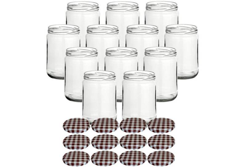 gouveo Einmachglas Vorratsgläser 580 ml Klassik mit Schraub-Deckel - Große Einmachgläser, (12-tlg), karo-braun von gouveo