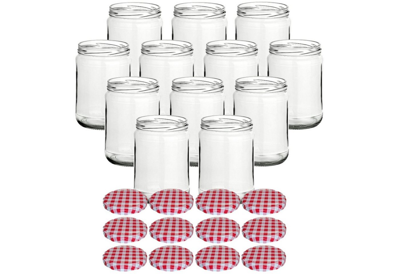 gouveo Einmachglas Vorratsgläser 580 ml Klassik mit Schraub-Deckel - Große Einmachgläser, (12-tlg), karo-rot von gouveo