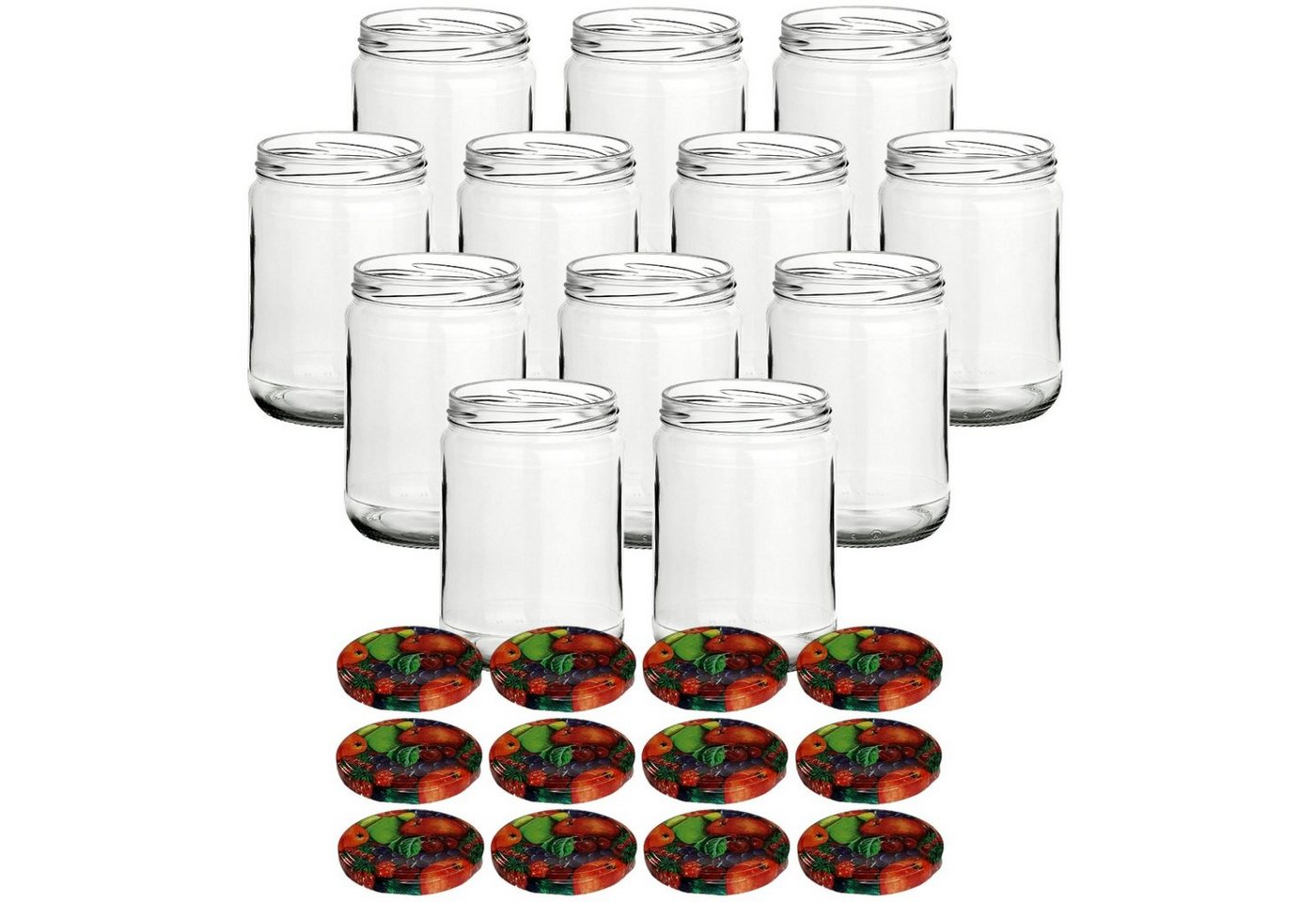 gouveo Einmachglas Vorratsgläser 580 ml Klassik mit Schraub-Deckel - Große Einmachgläser, (12-tlg), obst-bunt von gouveo