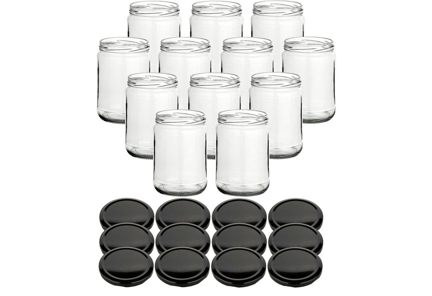 gouveo Einmachglas Vorratsgläser 580 ml Klassik mit Schraub-Deckel - Große Einmachgläser, (12-tlg), schwarz von gouveo