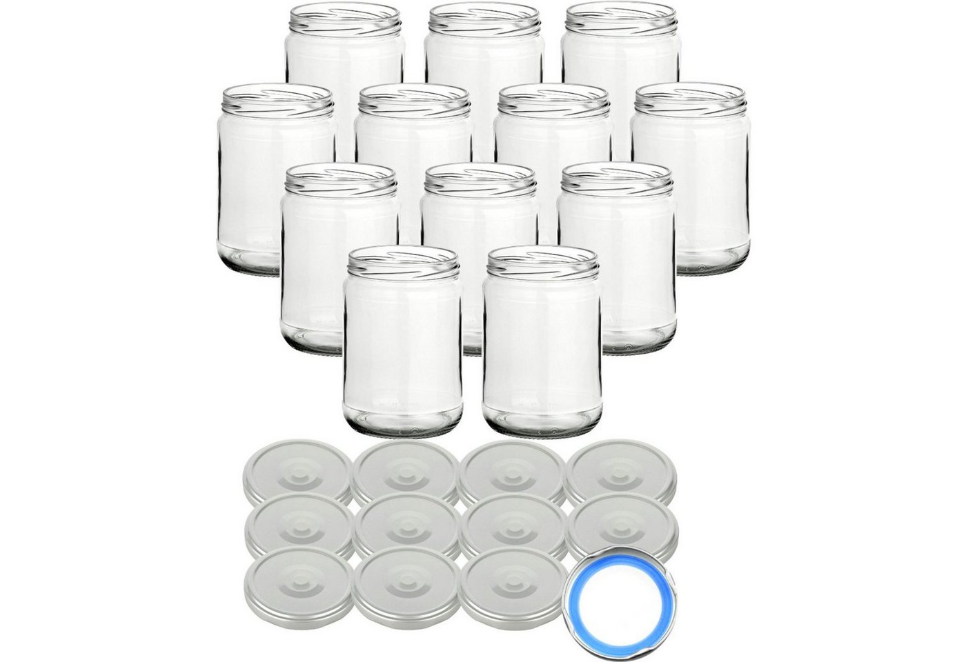 gouveo Einmachglas Vorratsgläser 580 ml Klassik mit Schraub-Deckel - Große Einmachgläser, (12-tlg), silberfarben BS von gouveo