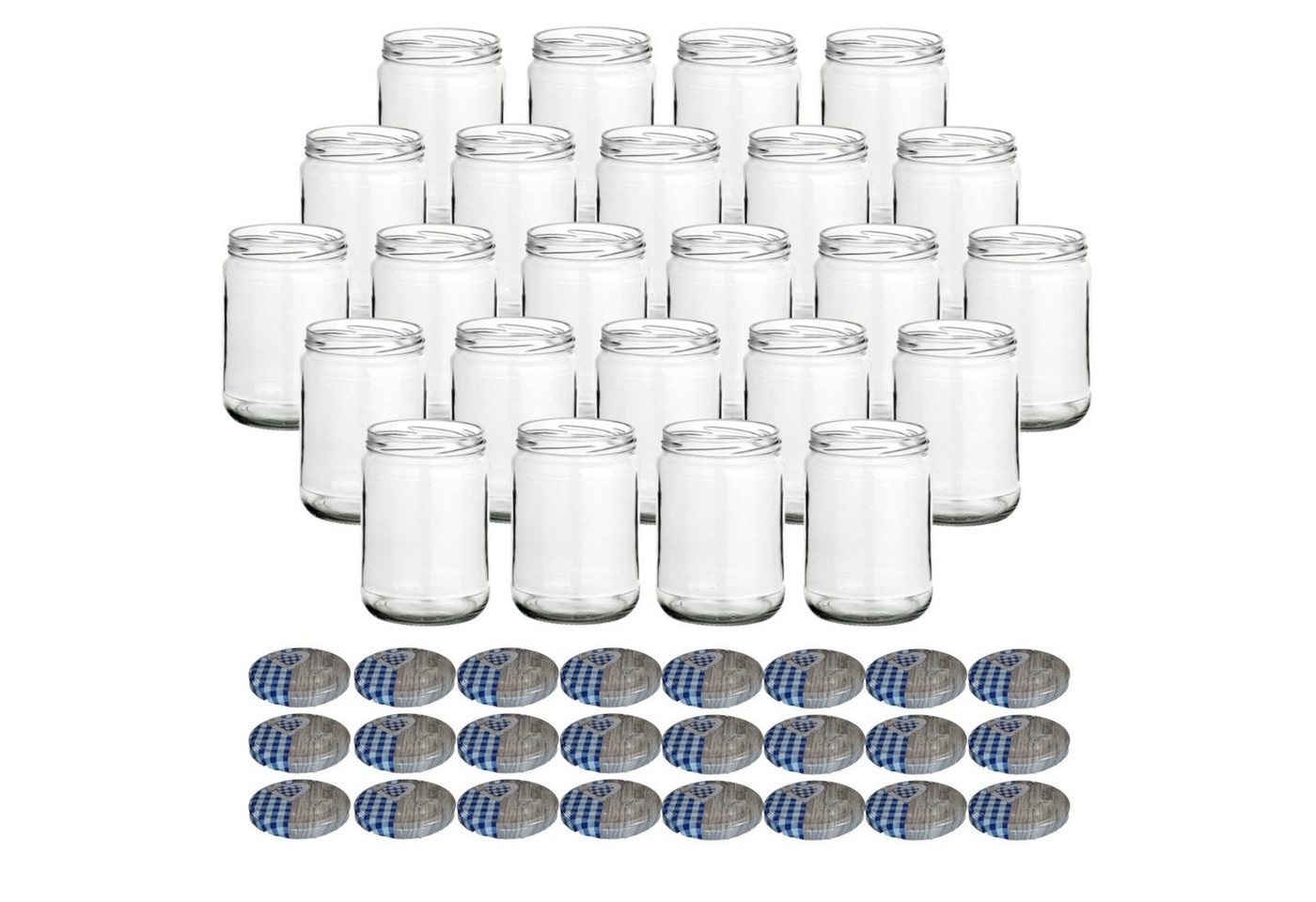 gouveo Einmachglas Vorratsgläser 580 ml Klassik mit Schraub-Deckel - Große Einmachgläser, (24-tlg), herz-blau von gouveo