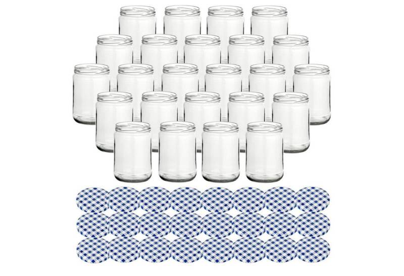 gouveo Einmachglas Vorratsgläser 580 ml Klassik mit Schraub-Deckel - Große Einmachgläser, (24-tlg), karo-blau von gouveo