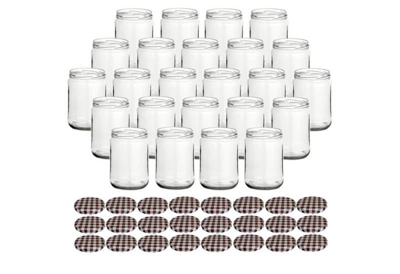 gouveo Einmachglas Vorratsgläser 580 ml Klassik mit Schraub-Deckel - Große Einmachgläser, (24-tlg), karo-braun von gouveo