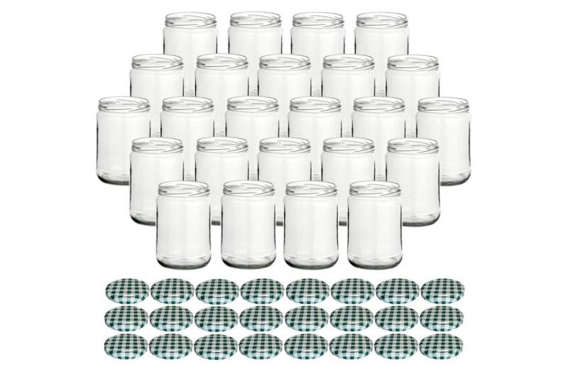 gouveo Einmachglas Vorratsgläser 580 ml Klassik mit Schraub-Deckel - Große Einmachgläser, (24-tlg), karo-grün von gouveo