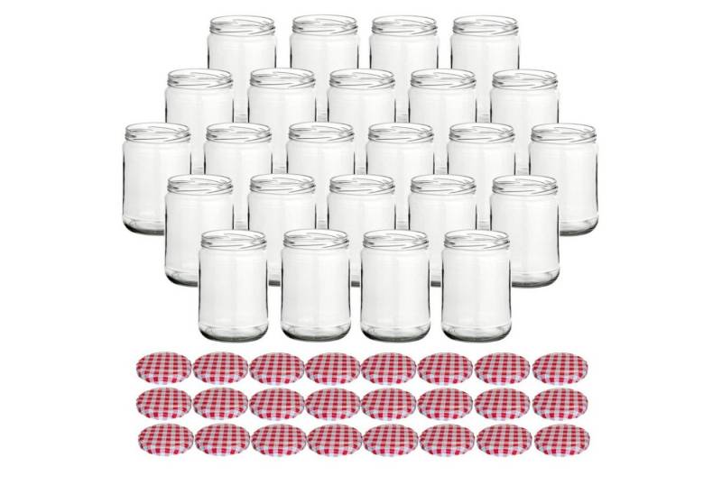 gouveo Einmachglas Vorratsgläser 580 ml Klassik mit Schraub-Deckel - Große Einmachgläser, (24-tlg), karo-rot von gouveo
