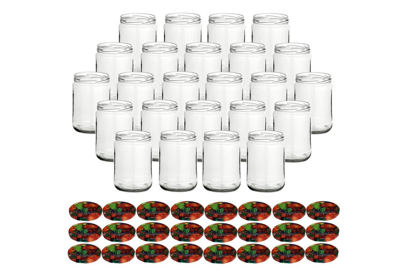 gouveo Einmachglas Vorratsgläser 580 ml Klassik mit Schraub-Deckel - Große Einmachgläser, (24-tlg), obst-bunt von gouveo