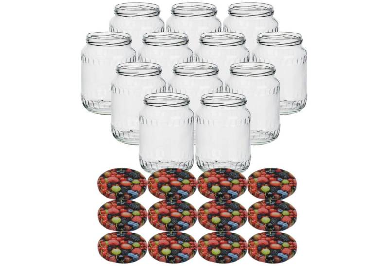 gouveo Einmachglas Vorratsgläser 720 ml Klassik mit Schraub-Deckel - Große Einmachgläser, (12-tlg., Beeren) von gouveo