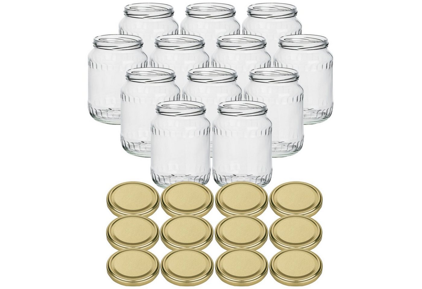 gouveo Einmachglas Vorratsgläser 720 ml Klassik mit Schraub-Deckel - Große Einmachgläser, (12-tlg., Goldfarben) von gouveo