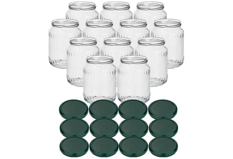 gouveo Einmachglas Vorratsgläser 720 ml Klassik mit Schraub-Deckel - Große Einmachgläser, (12-tlg., Grün) von gouveo