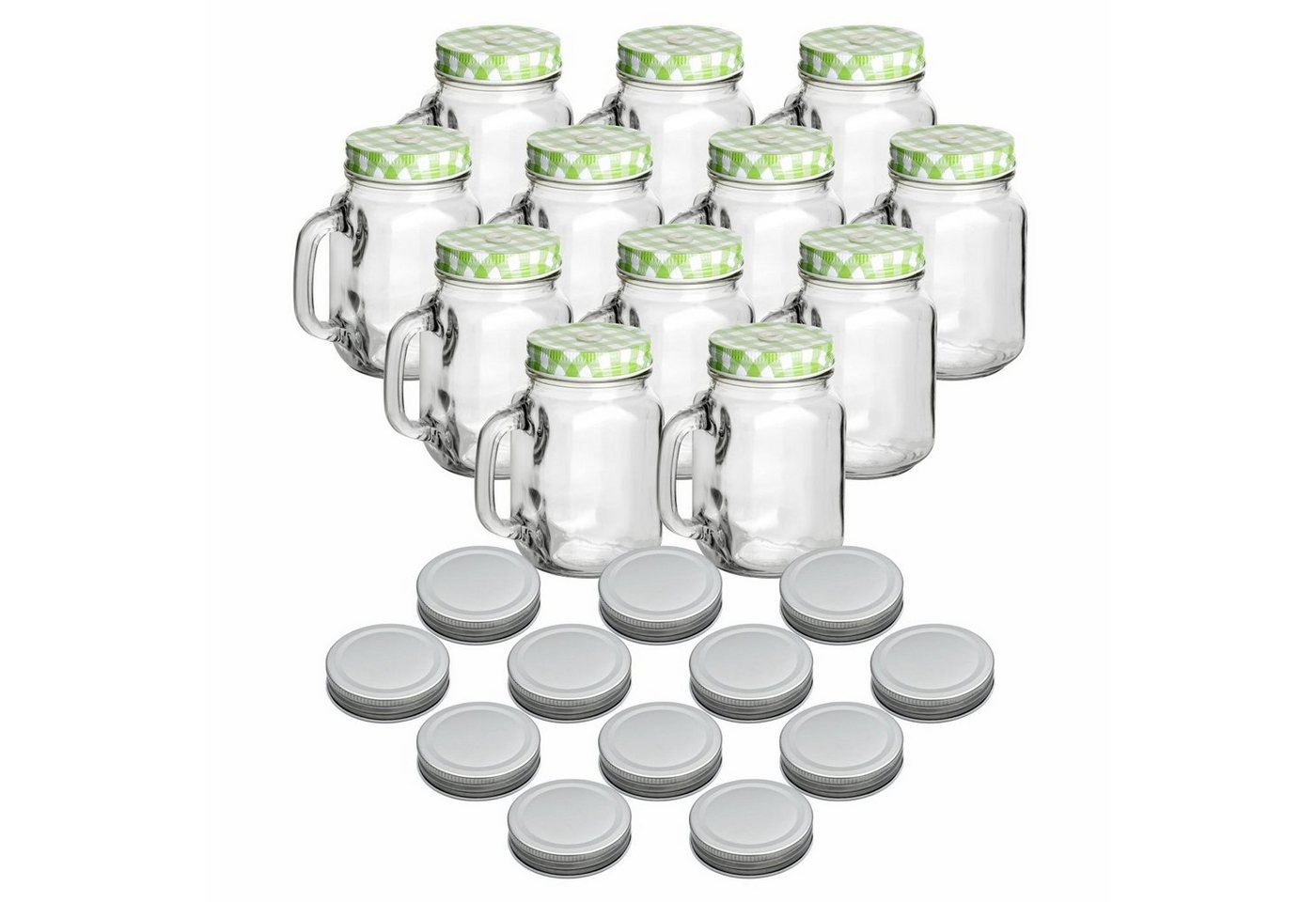 gouveo Gläser-Set Trinkgläser 110 ml mit Schraubdeckel - Kleines Trinkglas mit Henkel, 12er Set, grün/silber gouveo Gläser-Set Trinkgläser 110 ml mit Schraubdeckel - Kleines Trinkglas mit Henkel, 12er Set, grün/silber von gouveo