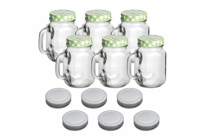 gouveo Gläser-Set Trinkgläser 450 ml mit Schraubdeckel - Trinkglas mit Henkel, 6-tlg., 6er Set, grün/silber von gouveo